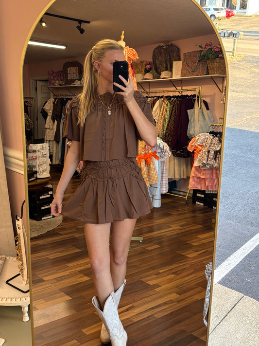 Brown Ruffle Skirt Set
